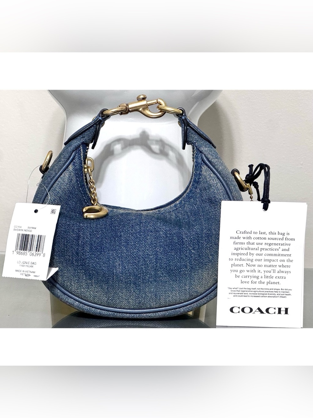 Coach Denim Crescent Crossbody with Gold-Tone Hardware